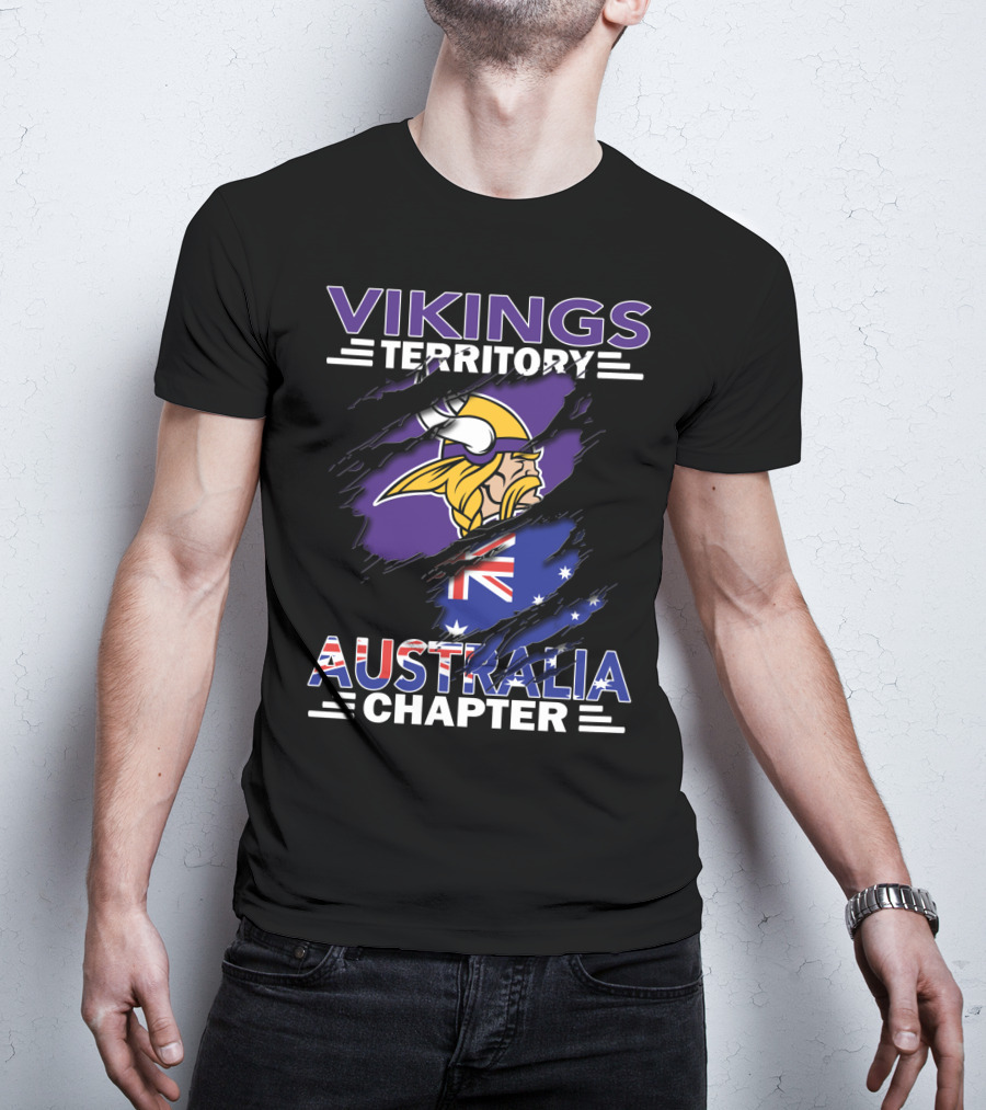 Vikings Territory Australia Chapter With Scandinavian Warrior And Australian Flag Elements T-Shirt