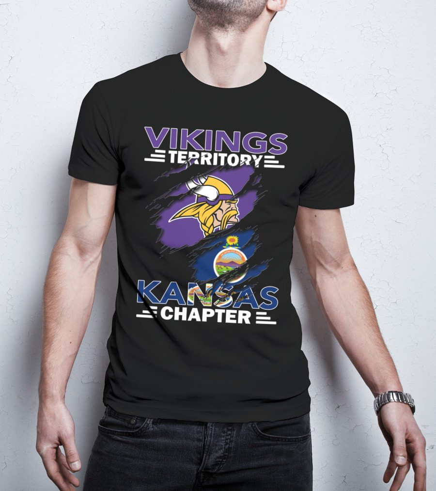 Vikings Territory Kansas Chapter Minnesota Helmet With Kansas State Flag Background T-Shirt