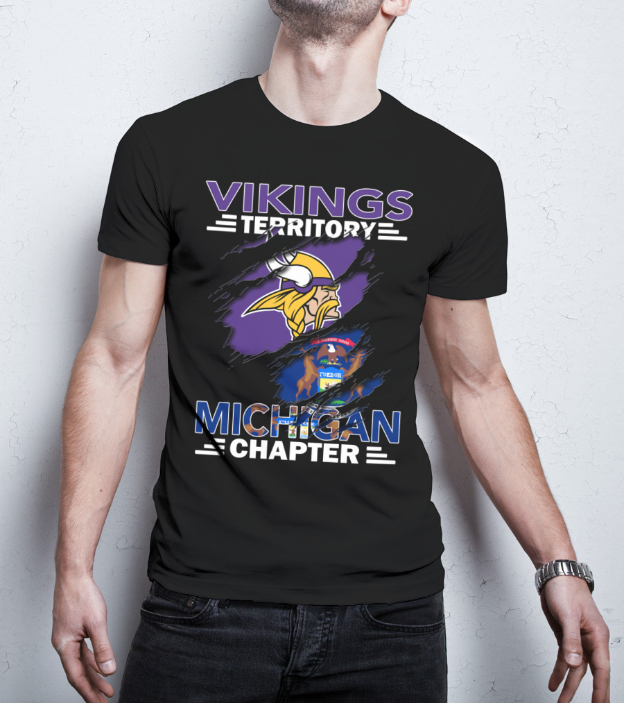 Vikings Territory Michigan Chapter Tattered Flag Emblem T-Shirt