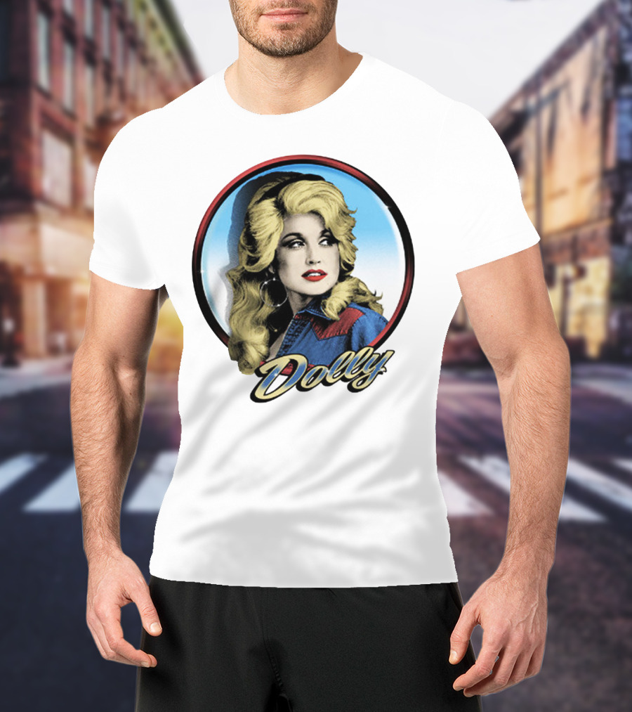 Dolly Parton Retro Portrait Blue Circle T-Shirt