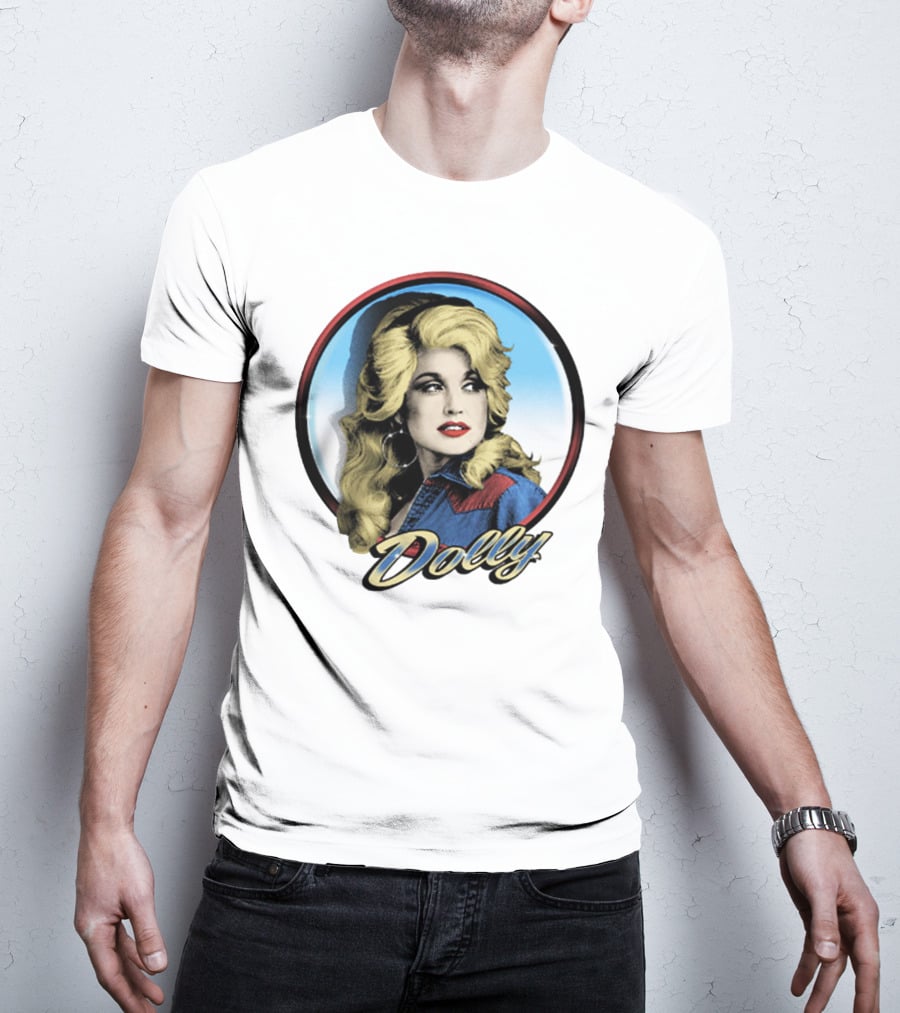 Dolly Parton Retro Portrait Blue Circle T-Shirt