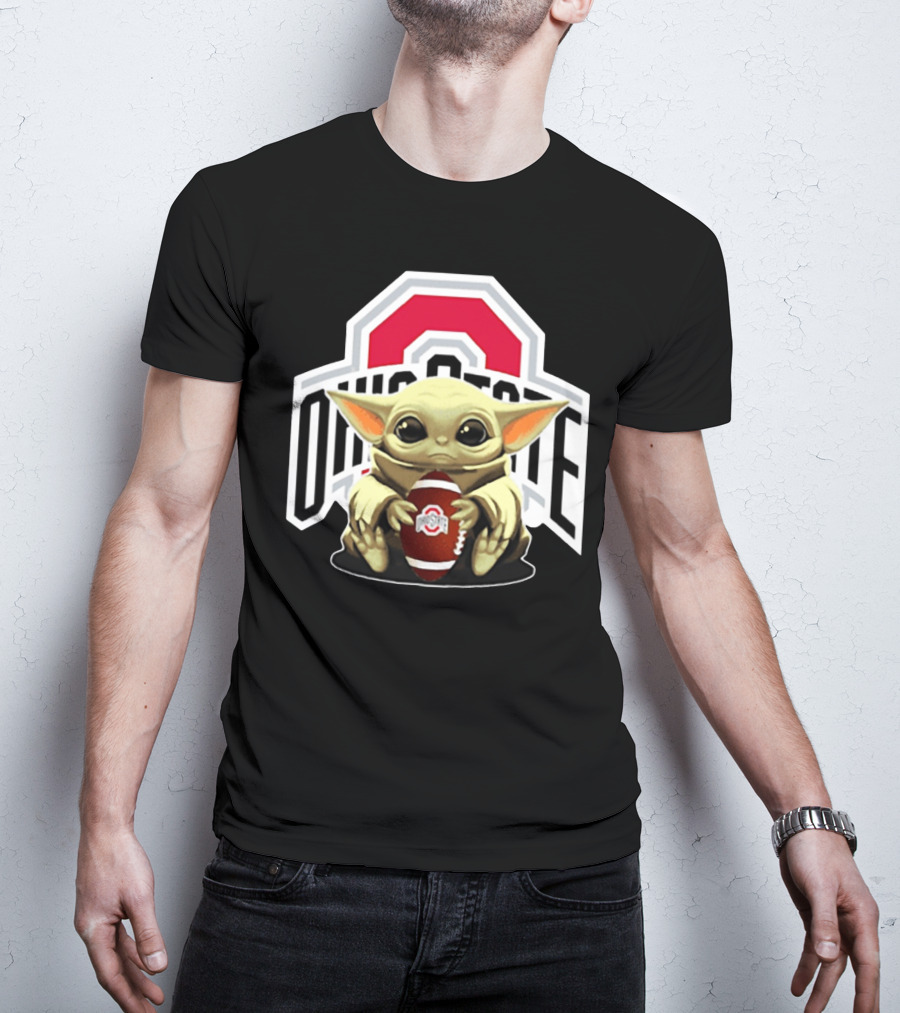 Baby Yoda Holding Ohio State Buckeyes Football T-Shirt
