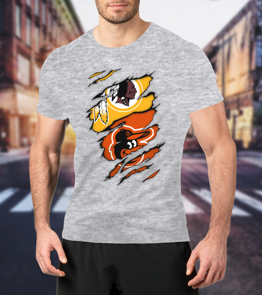Washington Redskins Baltimore Orioles Torn Logo Layers T-Shirt