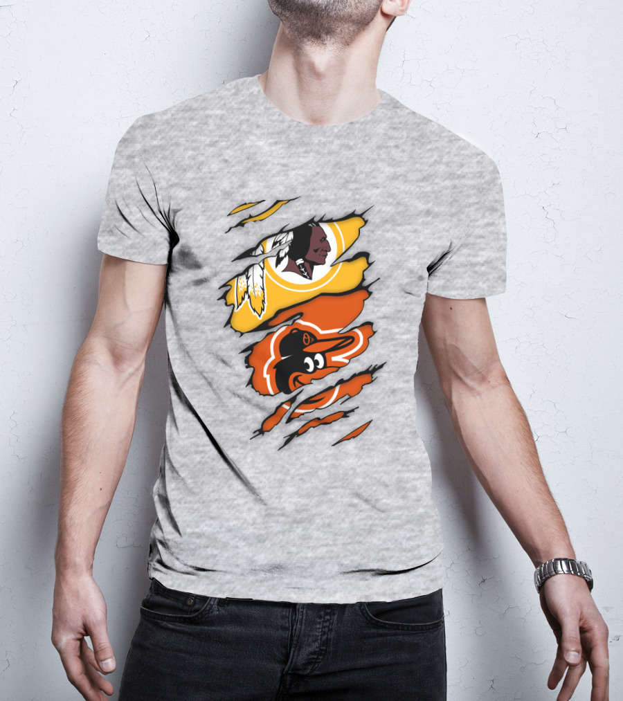 Washington Redskins Baltimore Orioles Torn Logo Layers T-Shirt
