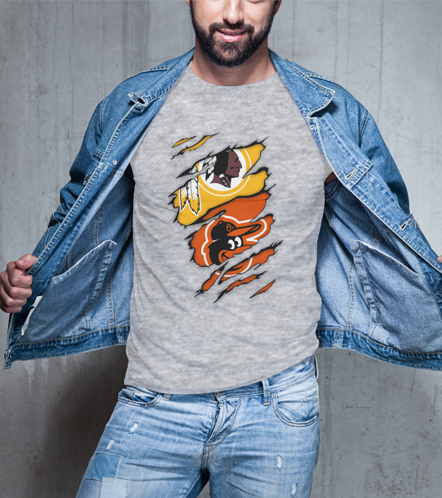 Washington Redskins Baltimore Orioles Torn Logo Layers T-Shirt