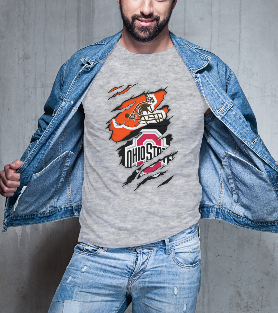 Ohio State Buckeyes Cleveland Browns Helmet Fusion T-Shirt