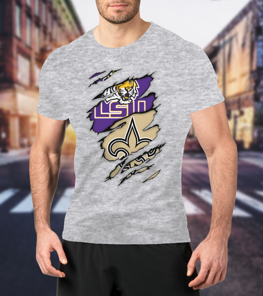 LSU Tigers New Orleans Saints Fleur-de-Lis Torn T-Shirt
