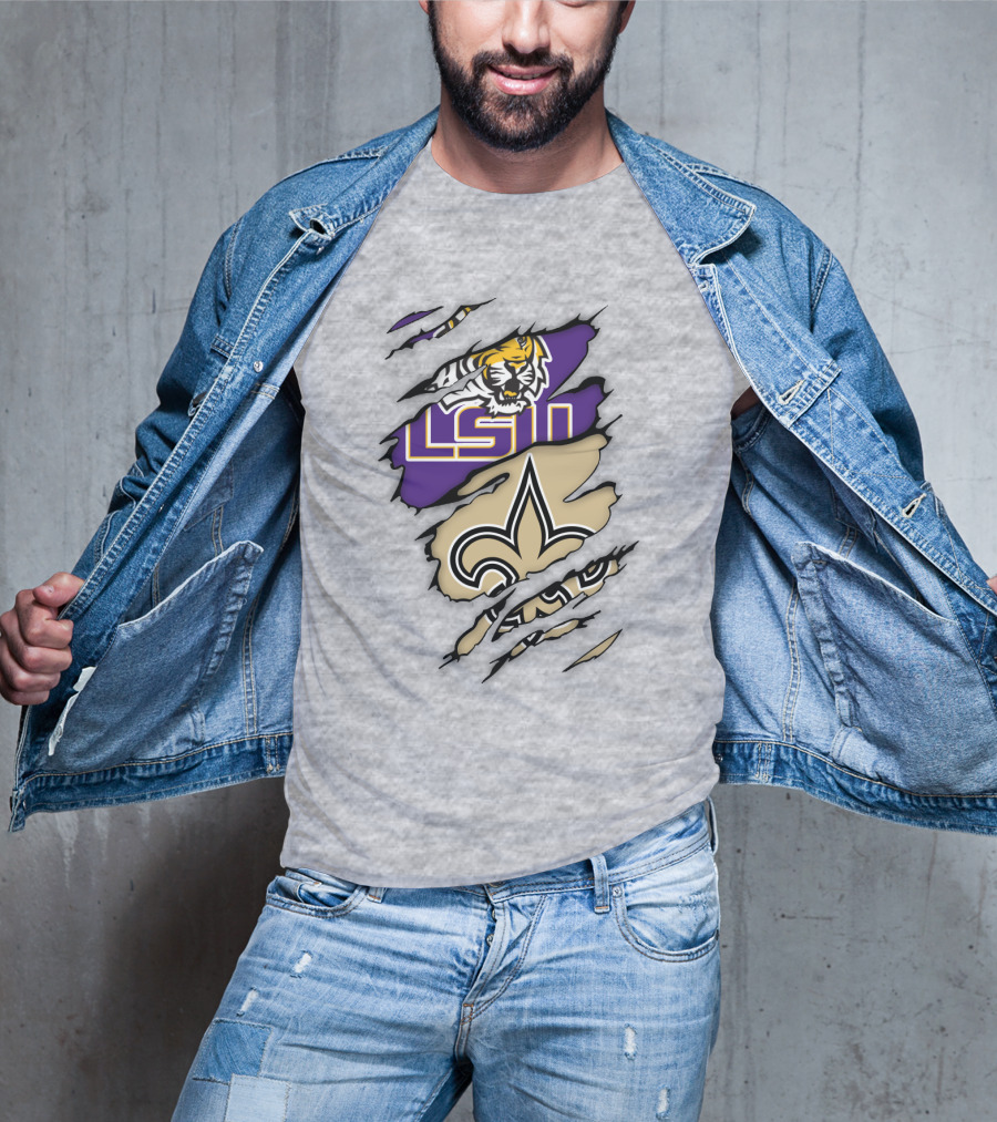 LSU Tigers New Orleans Saints Fleur-de-Lis Torn T-Shirt
