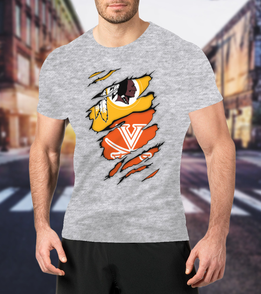 Virginia Cavaliers And Washington Redskins Torn T-Shirt