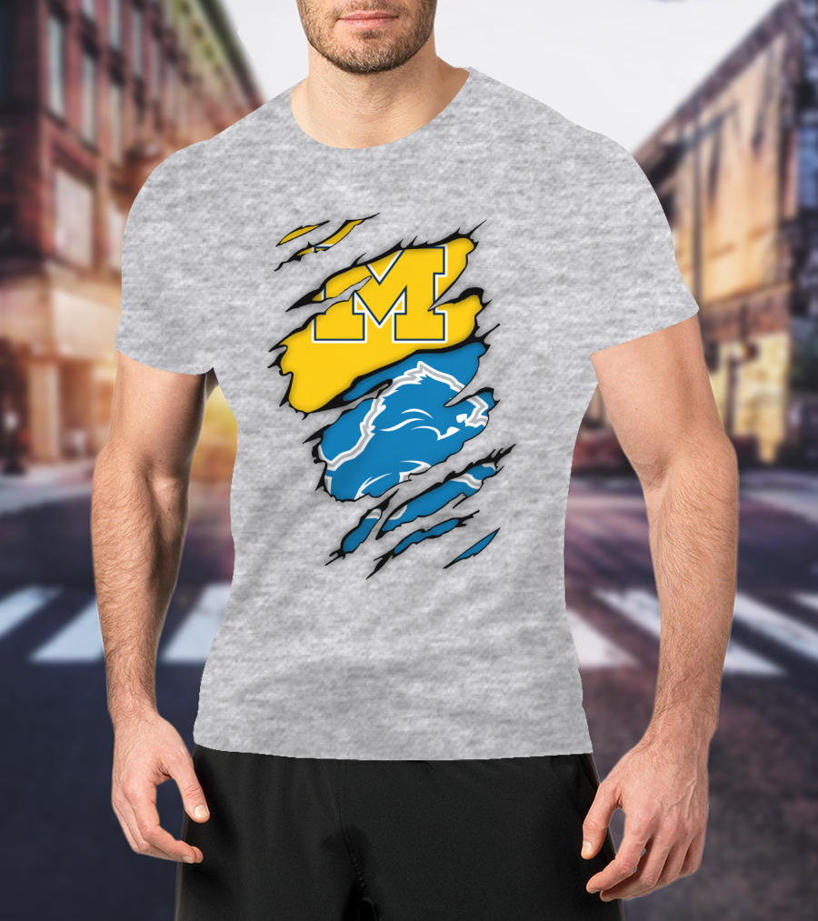 Michigan Wolverines Detroit Lions Crossover T-Shirt