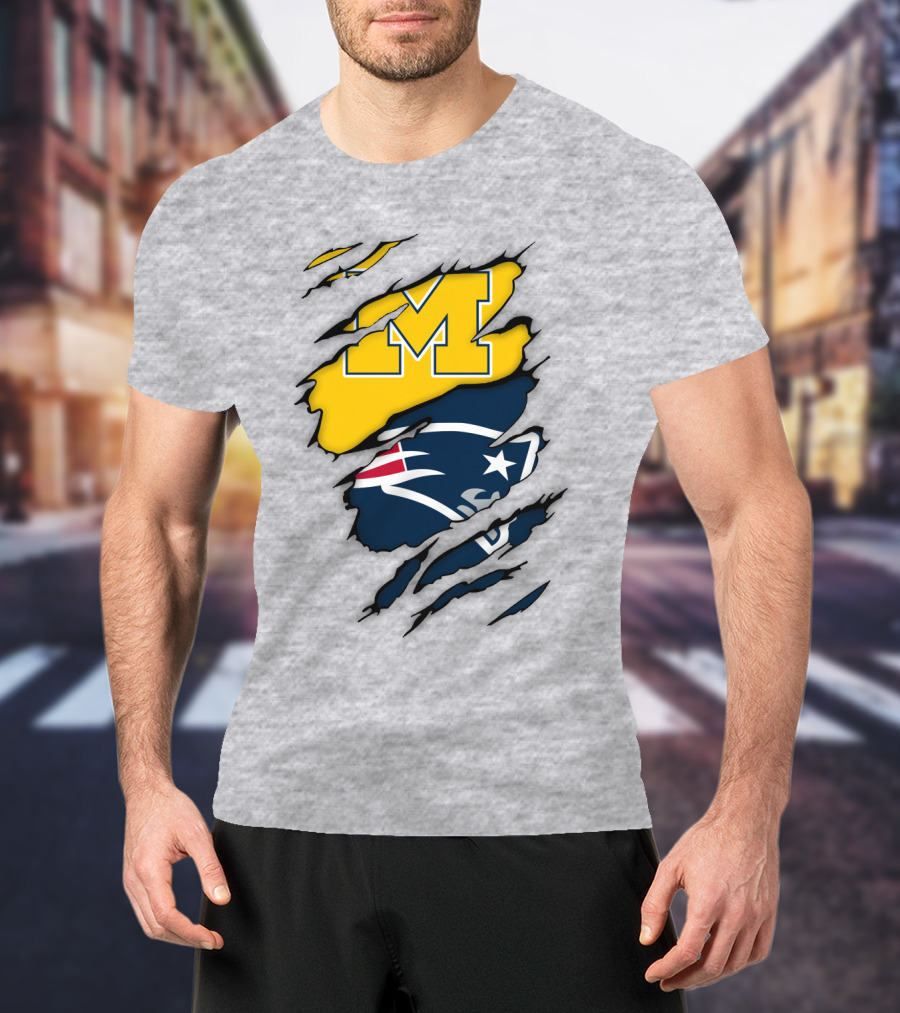 Michigan Wolverines New England Patriots Logo Mashup T-Shirt