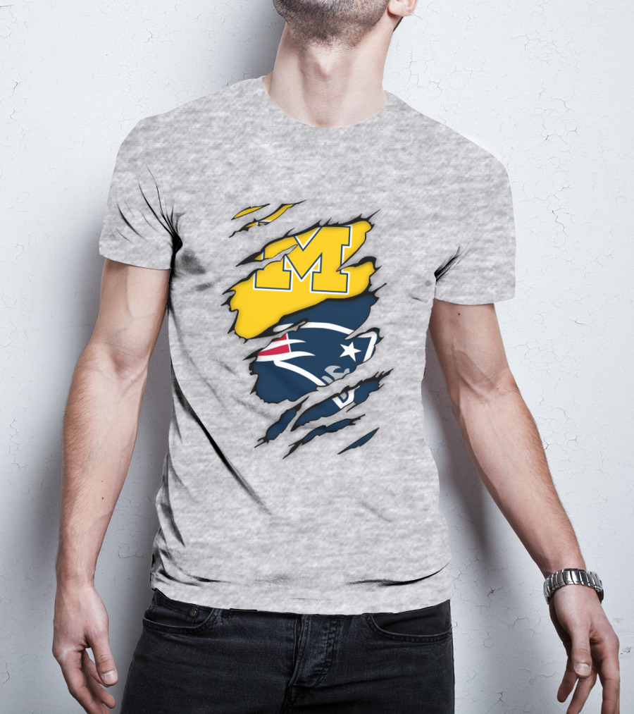 Michigan Wolverines New England Patriots Logo Mashup T-Shirt