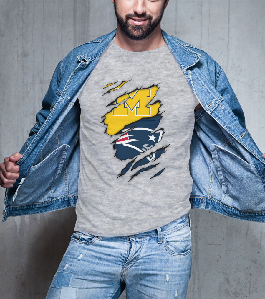 Michigan Wolverines New England Patriots Logo Mashup T-Shirt