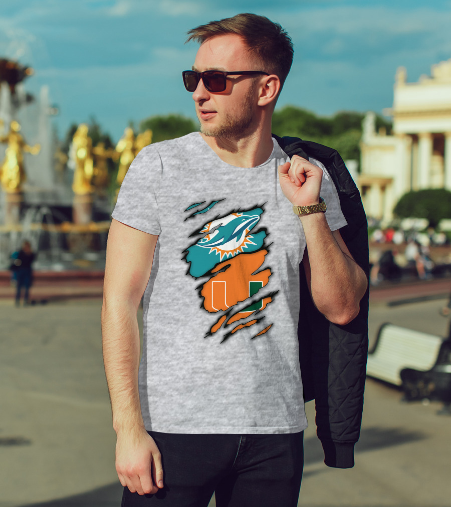 Miami Hurricanes Miami Dolphins Logo Design Claw Mark Style T-Shirt