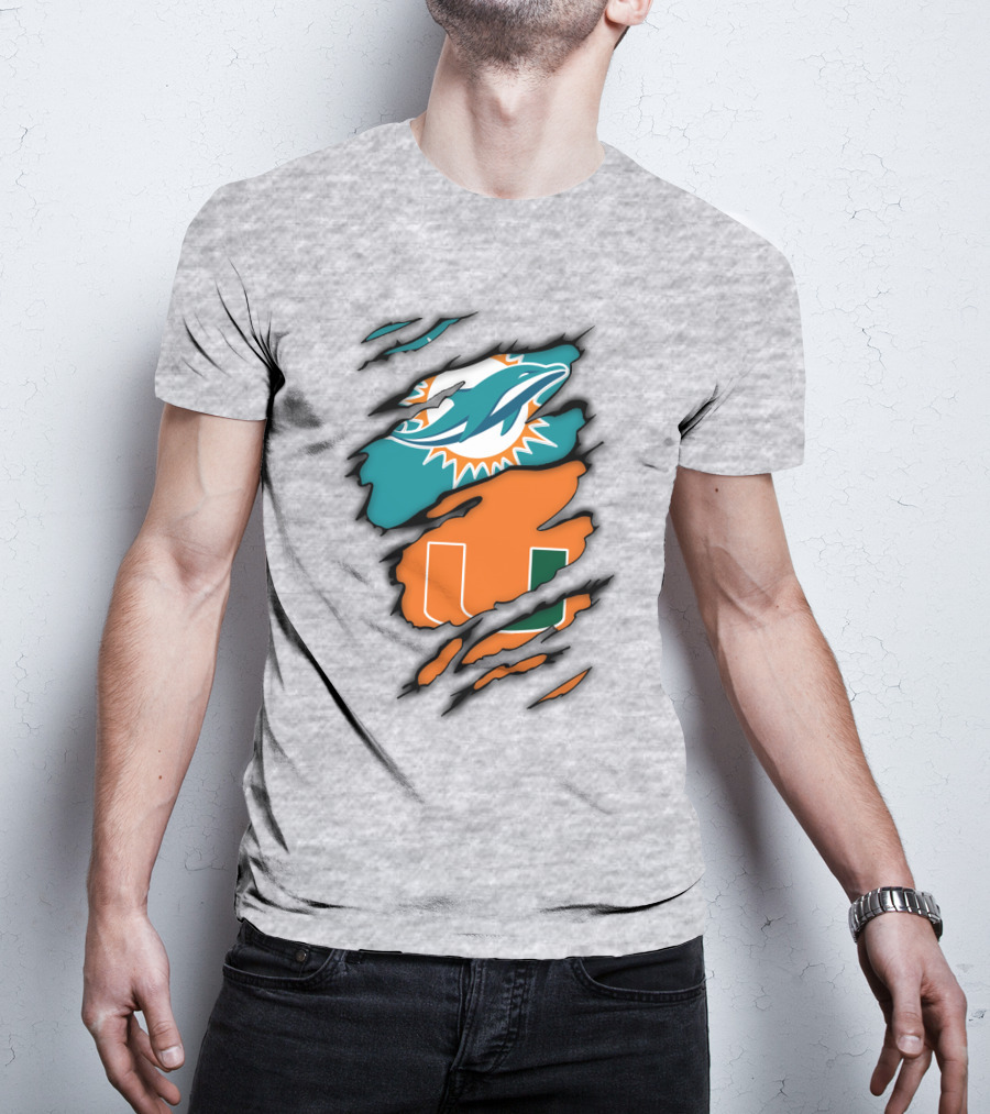 Miami Hurricanes Miami Dolphins Logo Design Claw Mark Style T-Shirt