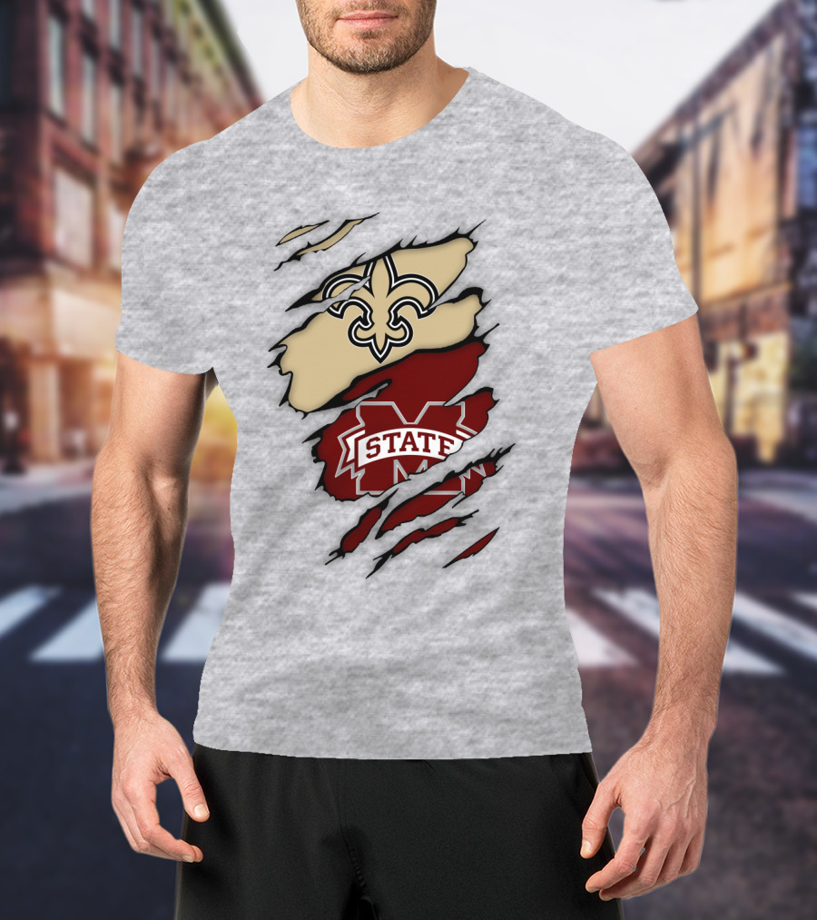 New Orleans Saints Mississippi State Torn T-Shirt