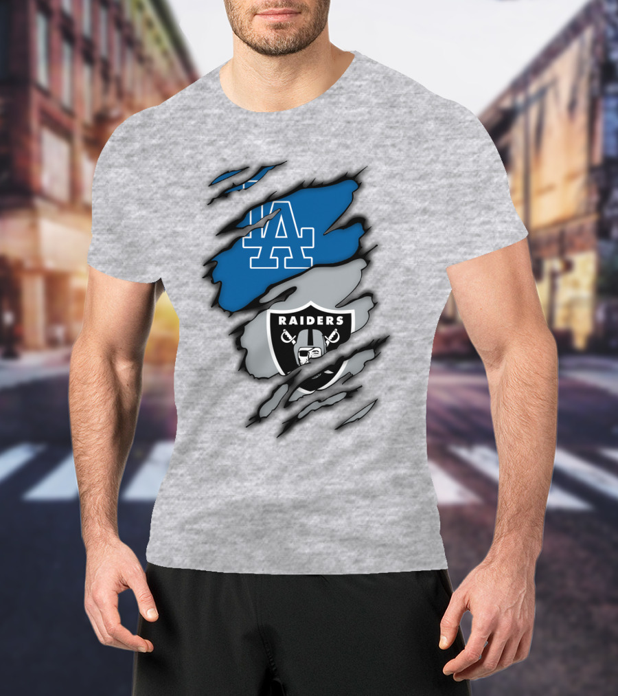 Los Angeles Dodgers Raiders Logo Mashup T-Shirt