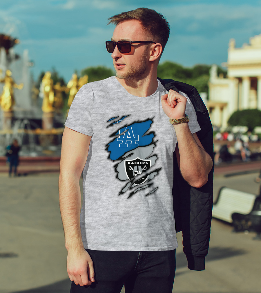 Los Angeles Dodgers Raiders Logo Mashup T-Shirt