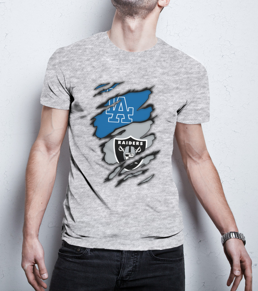 Los Angeles Dodgers Raiders Logo Mashup T-Shirt