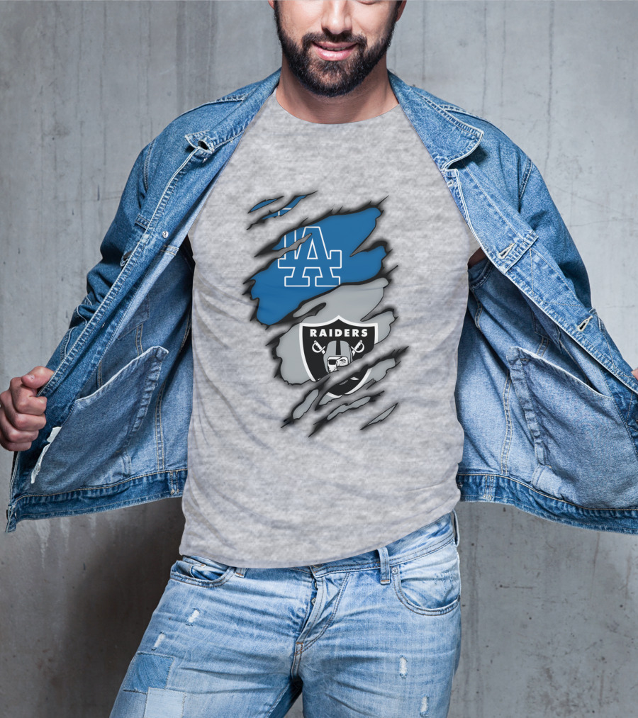 Los Angeles Dodgers Raiders Logo Mashup T-Shirt