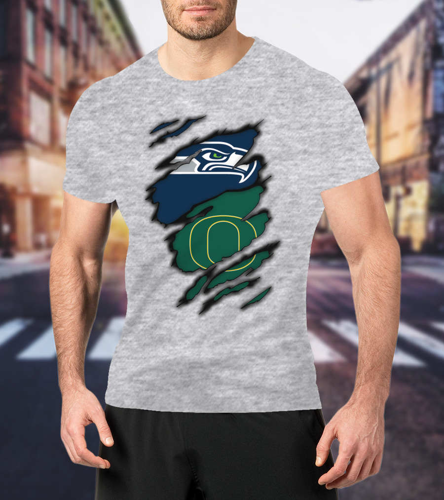 Seattle Seahawks Oregon Ducks Logo Fusion T-Shirt