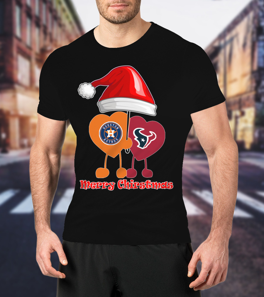 Houston Texans Houston Astros Merry Christmas Santa Hat T-Shirt