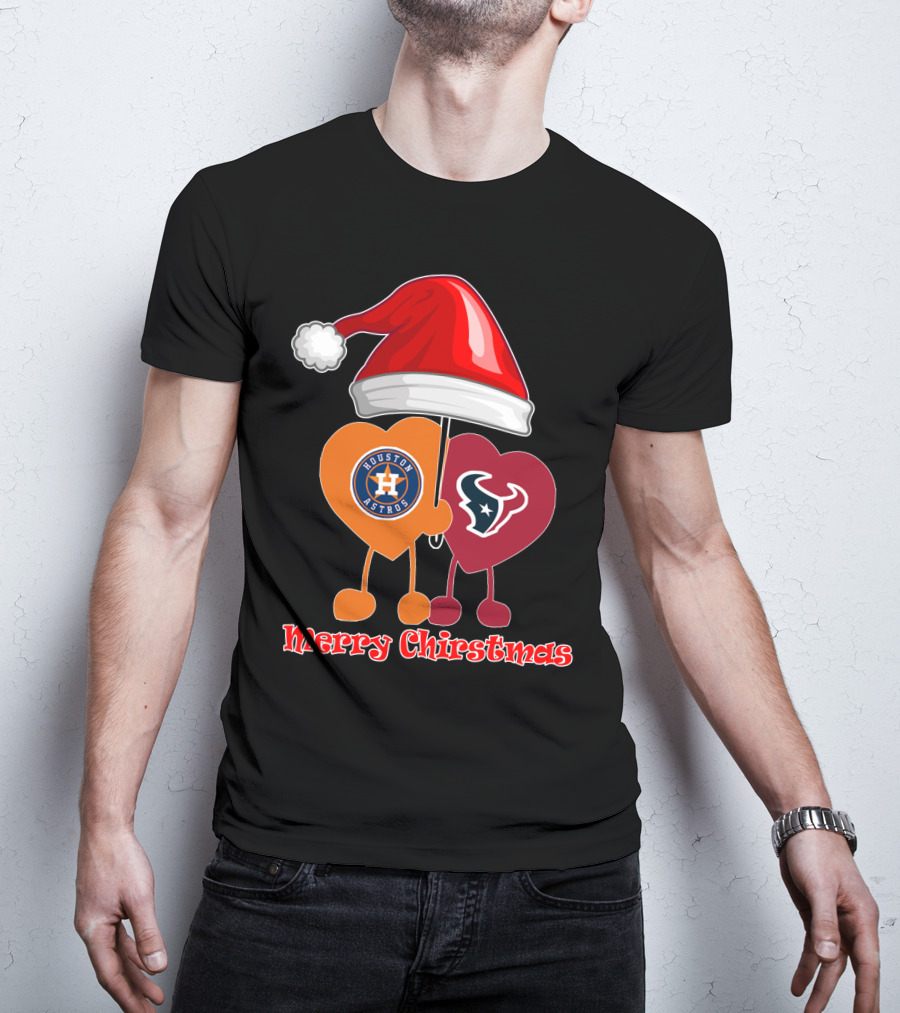 Houston Texans Houston Astros Merry Christmas Santa Hat T-Shirt