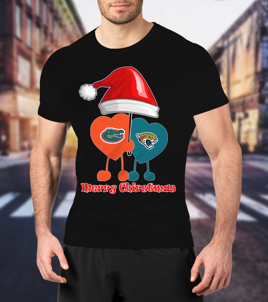 Florida Gators Jacksonville Jaguars Merry Christmas Santa Hat T-Shirt