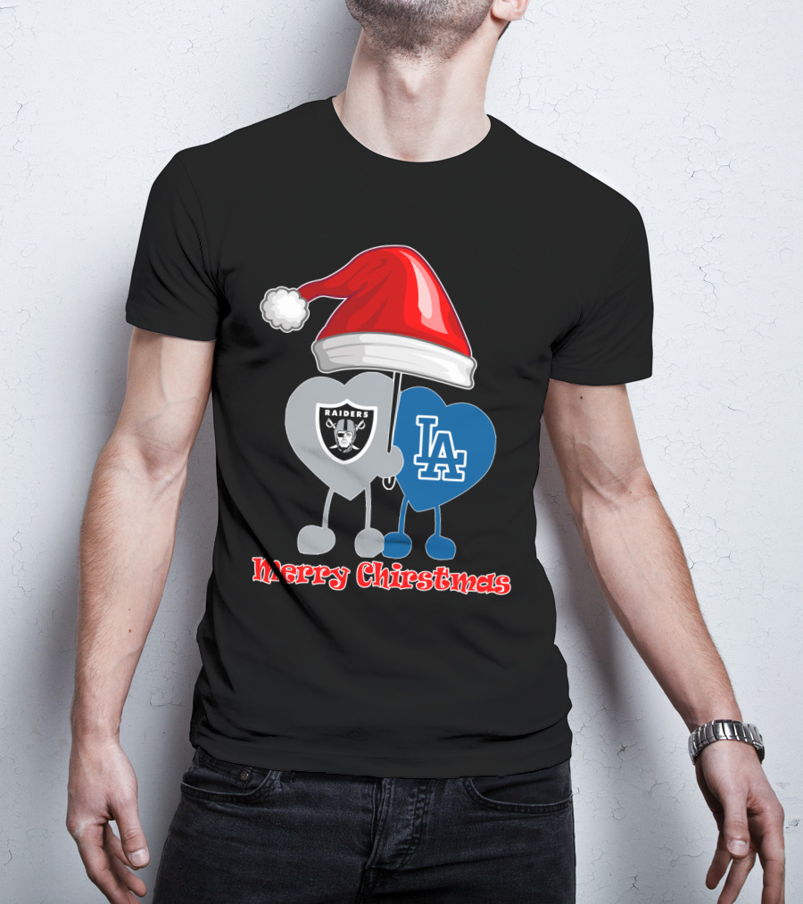 Merry Christmas Los Angeles Dodgers Oakland Raiders Santa Hat T-Shirt