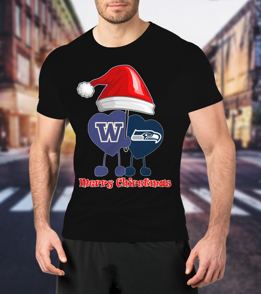Merry Christmas Washington Seattle Seahawks W Festive Santa Hat T-Shirt