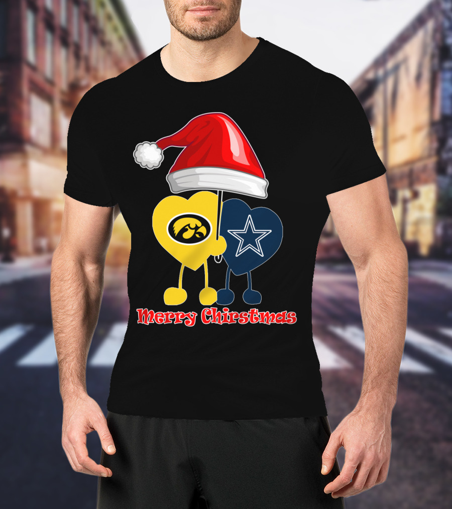Merry Christmas Iowa Hawkeyes Dallas Cowboys Santa Hat T-Shirt
