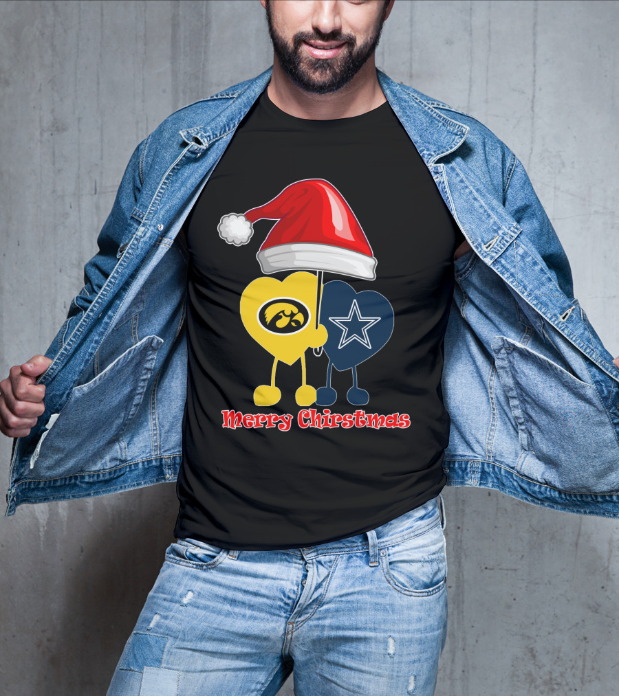 Merry Christmas Iowa Hawkeyes Dallas Cowboys Santa Hat T-Shirt