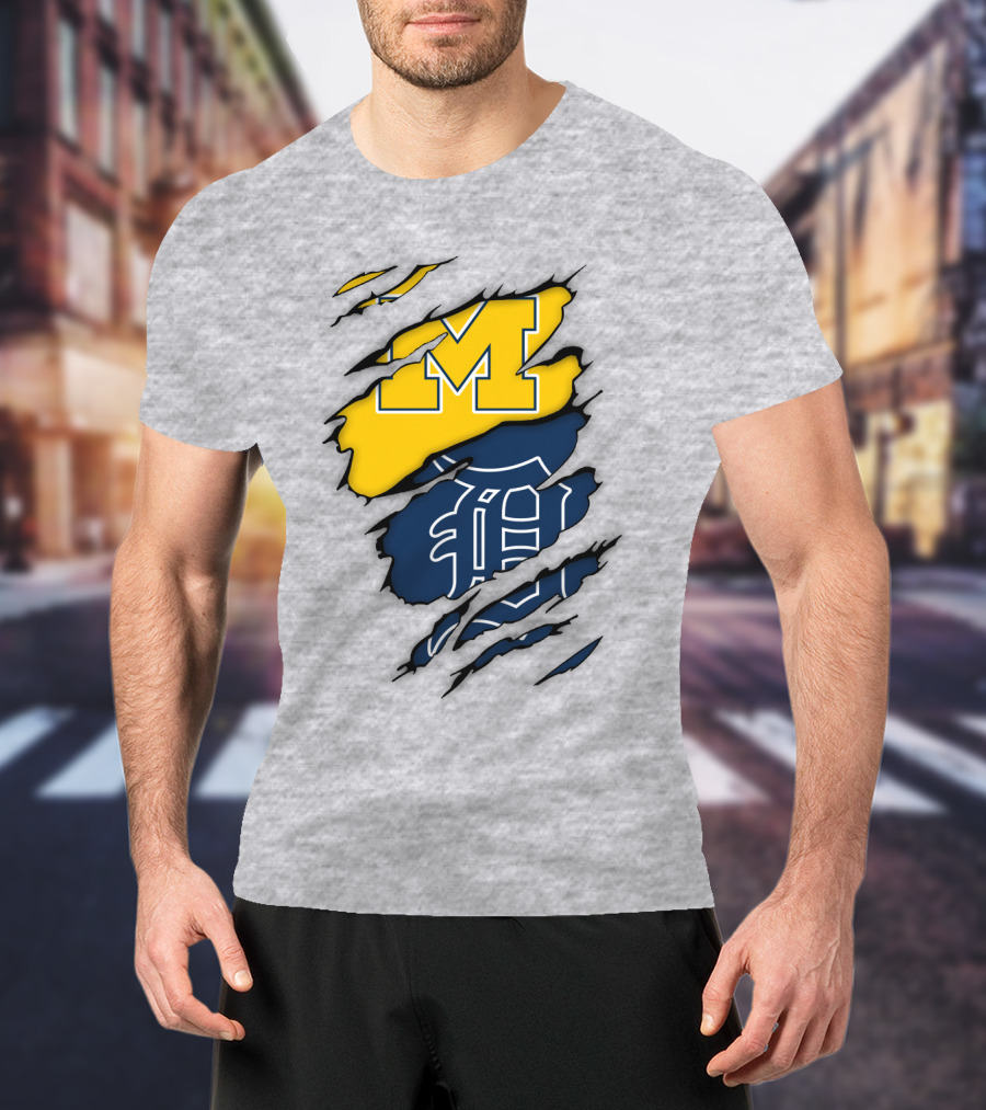 Michigan Wolverines Detroit Tigers Logo Claw Marks T-Shirt