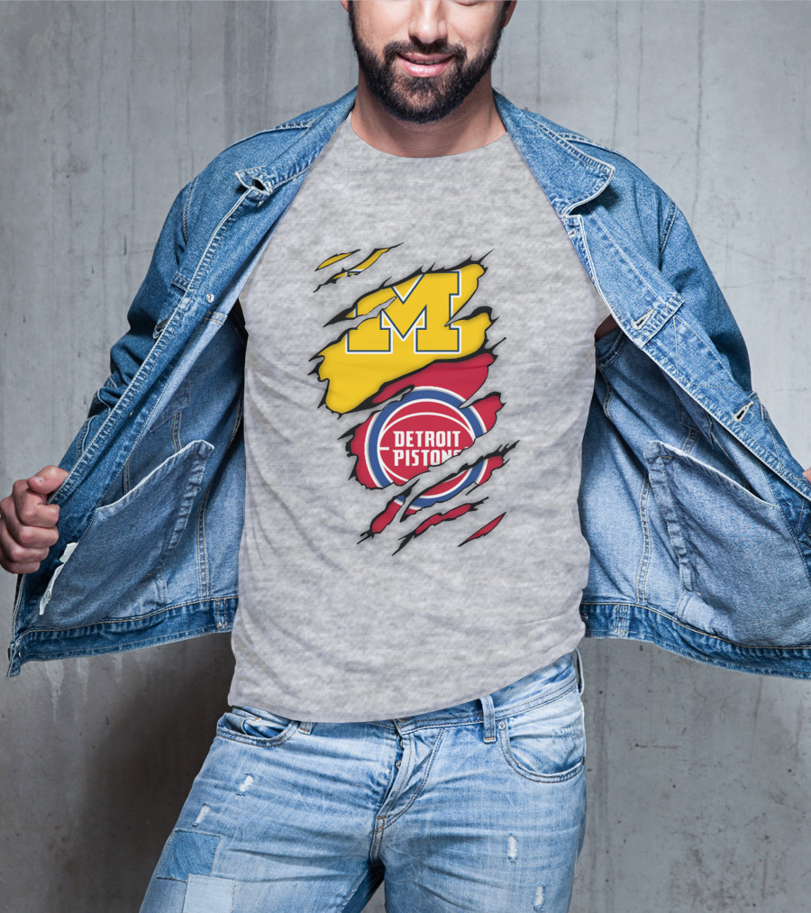 Detroit Pistons Michigan Wolverines Team Logo Mashup T-Shirt