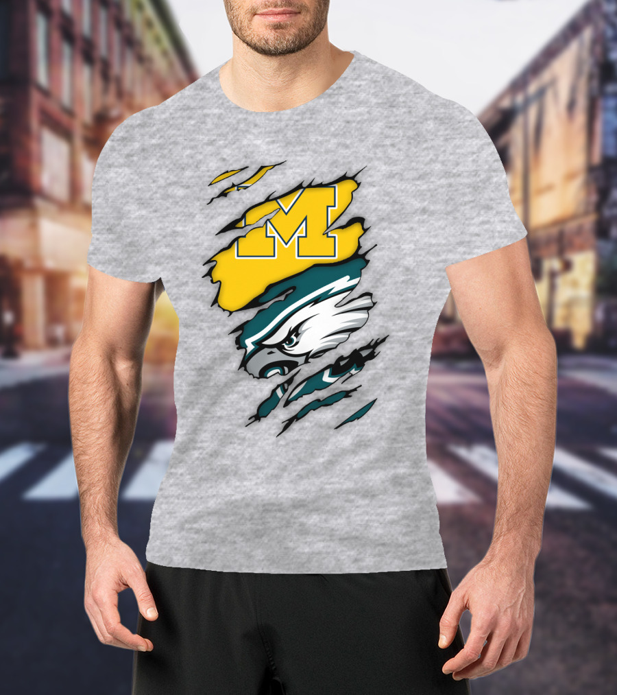 Philadelphia Eagles Michigan Wolverines Logo Combination T-Shirt