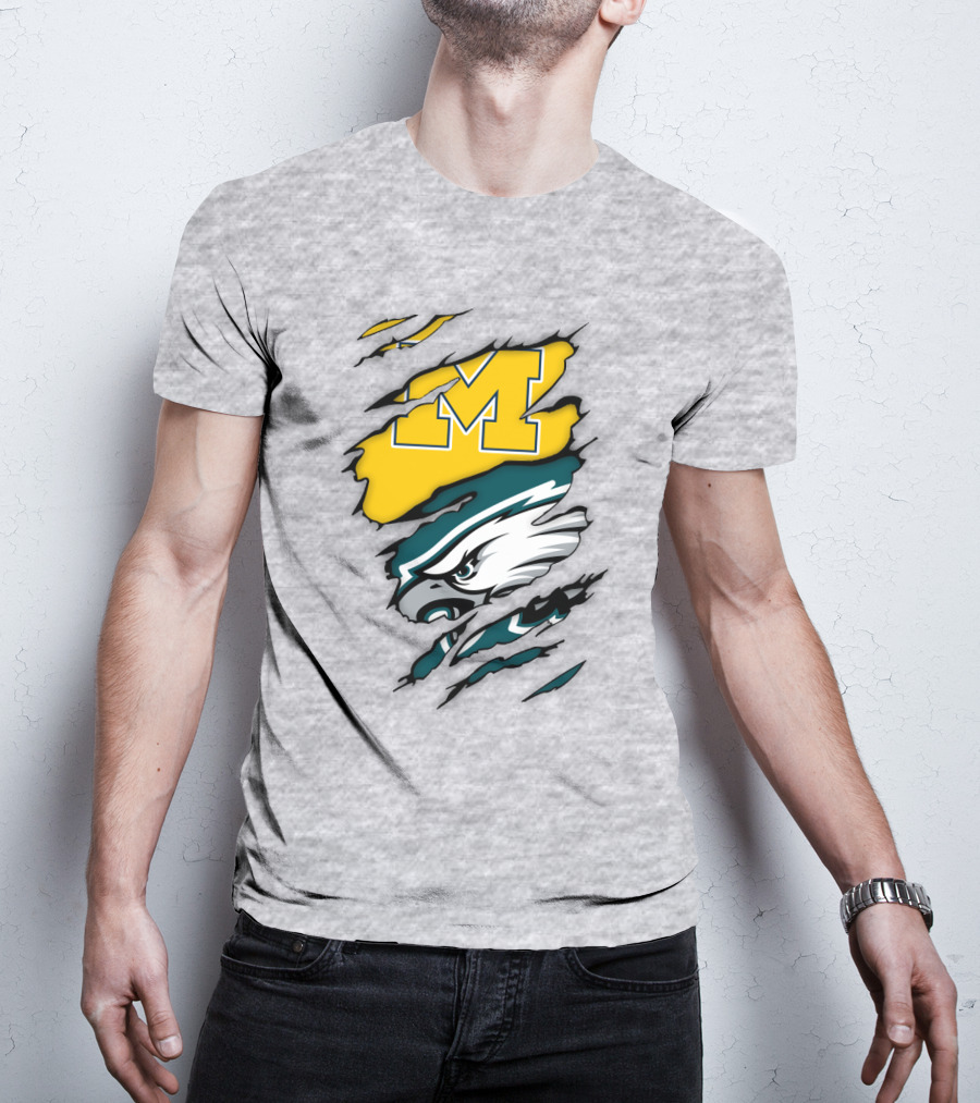 Philadelphia Eagles Michigan Wolverines Logo Combination T-Shirt