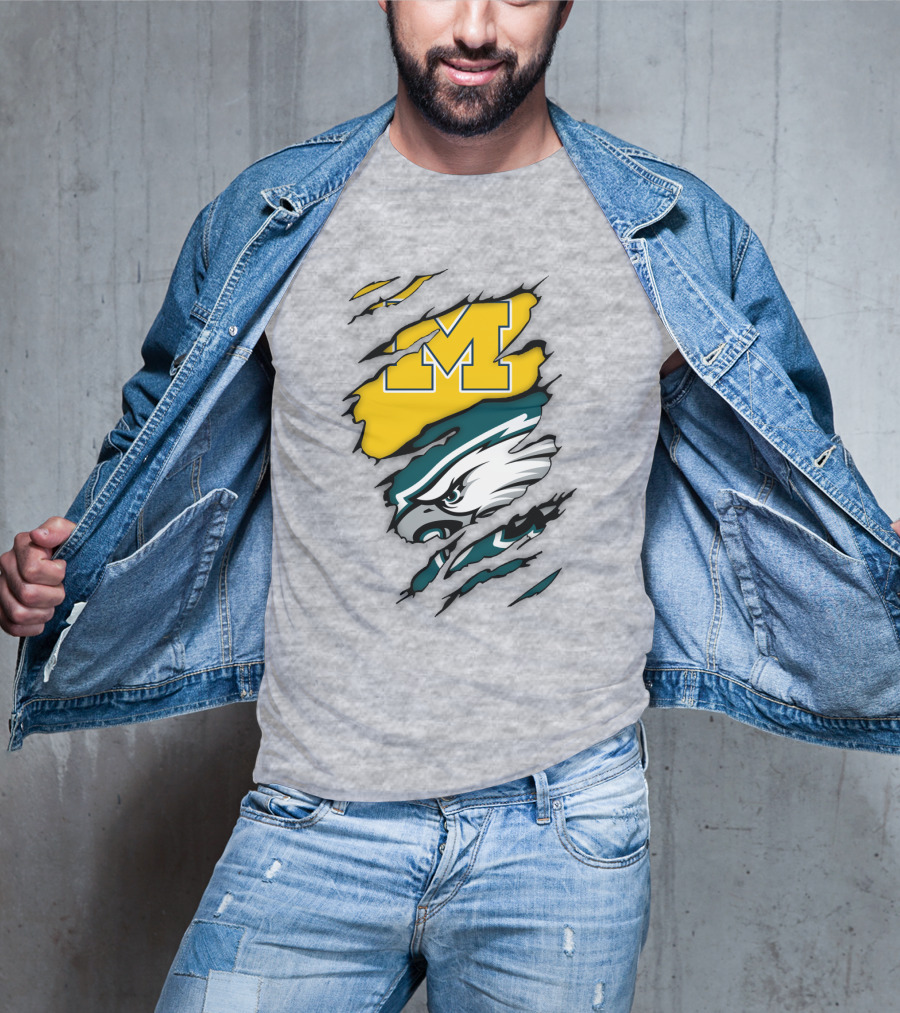 Philadelphia Eagles Michigan Wolverines Logo Combination T-Shirt