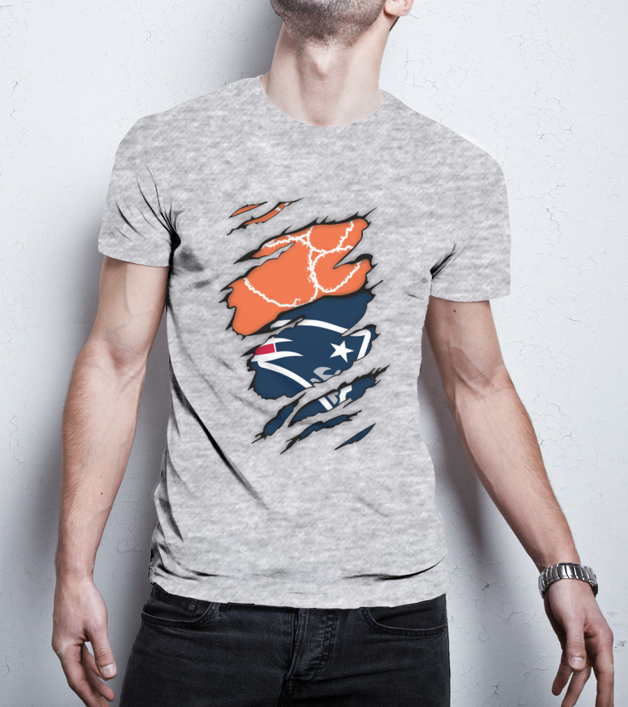 New England Patriots Clemson Football Claw Marks Logo Mashup T-Shirt