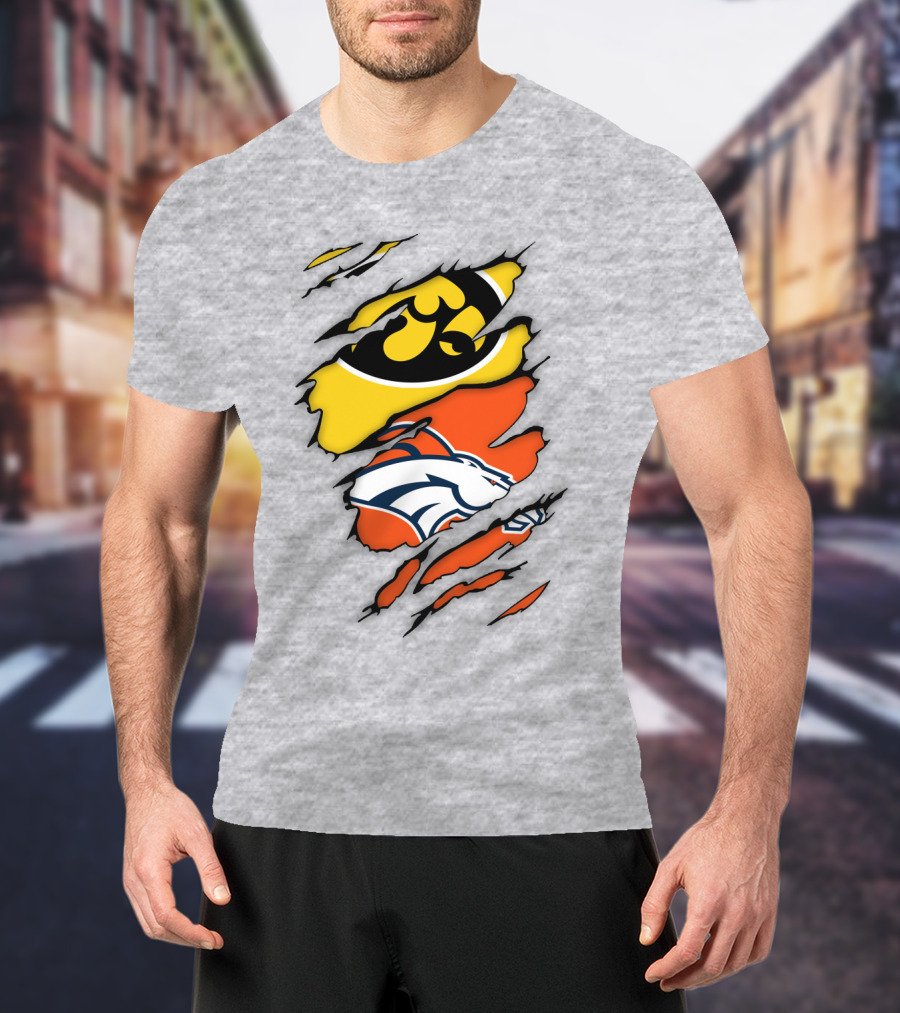 Iowa Hawkeyes Denver Broncos Fan Crossover T-Shirt