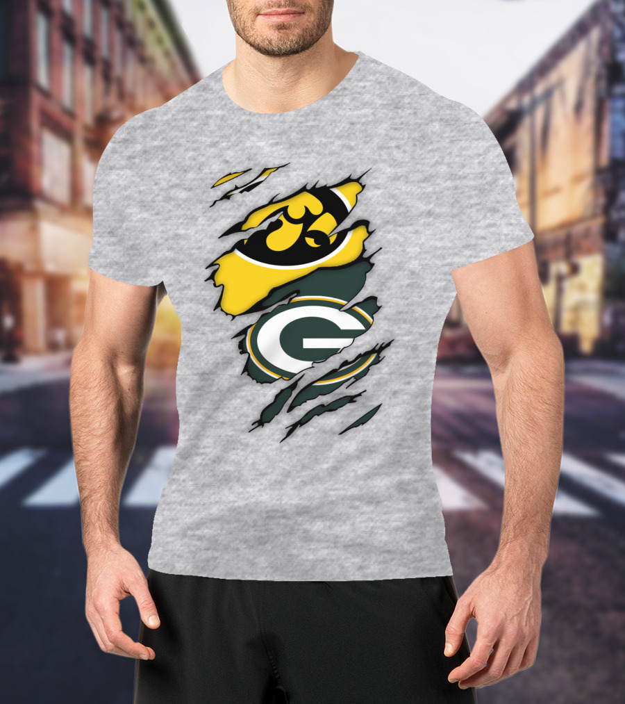 Green Bay Packers Iowa Hawkeyes Team Spirit Logo Fusion T-Shirt