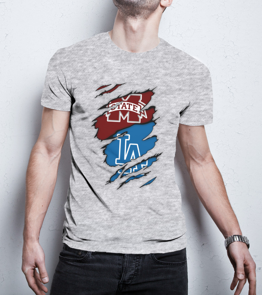 Los Angeles Dodgers LA Mississippi State MS State Torn Effect T-Shirt
