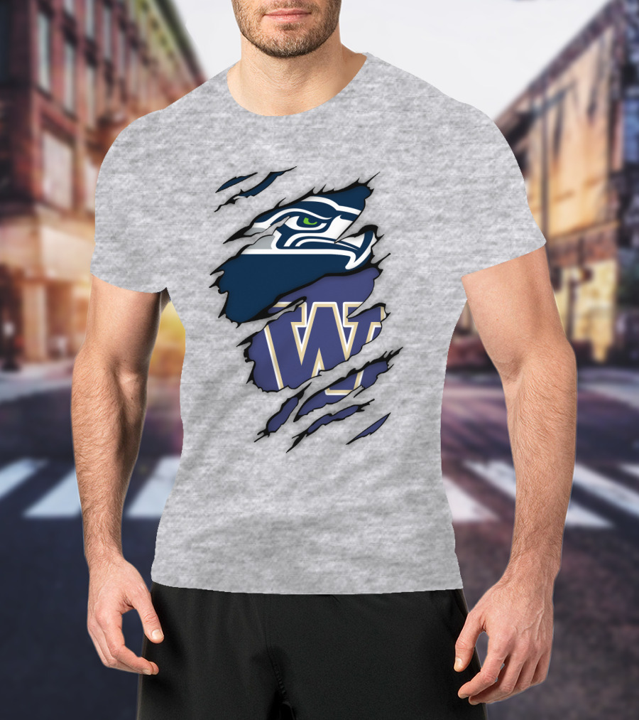Seahawks University Of Washington Huskies Logo Fusion T-Shirt