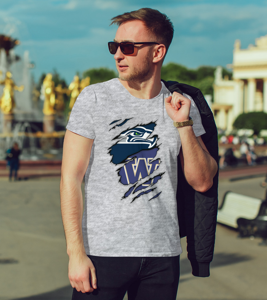 Seahawks University Of Washington Huskies Logo Fusion T-Shirt