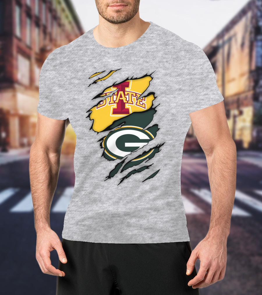 Green Bay Packers Iowa State Cyclones Torn Ripped Claw Marks T-Shirt