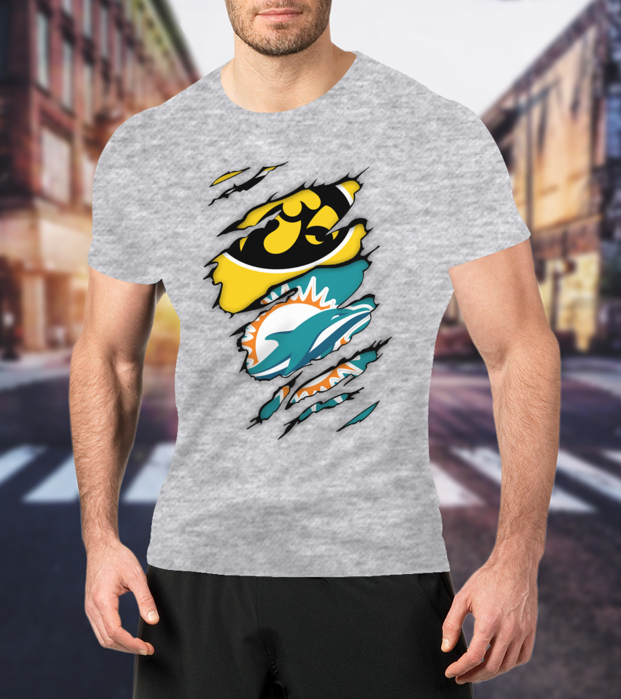 Miami Dolphins Iowa Hawkeyes Logo Mashup T-Shirt