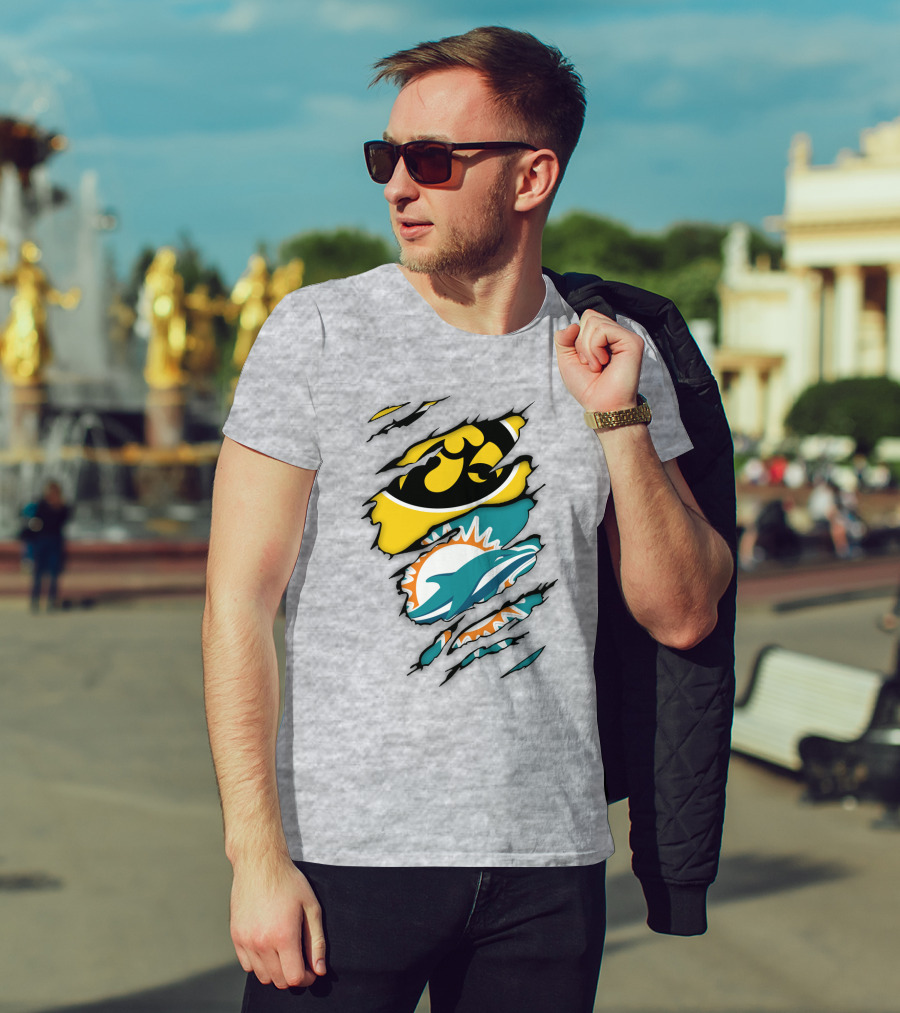 Miami Dolphins Iowa Hawkeyes Logo Mashup T-Shirt