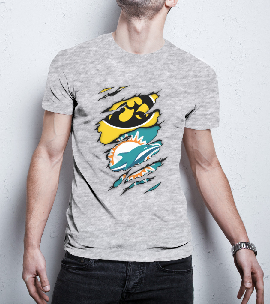 Miami Dolphins Iowa Hawkeyes Logo Mashup T-Shirt