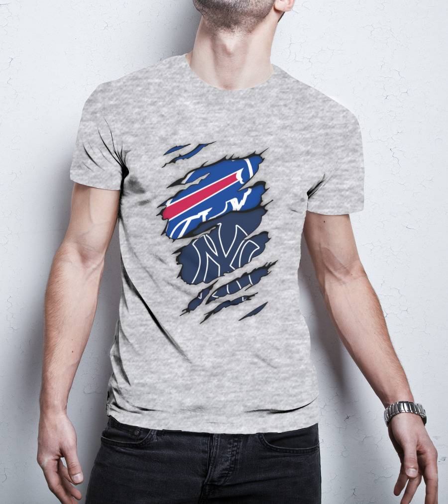 New York Yankees Buffalo Bills Torn Logo Mashup T-Shirt