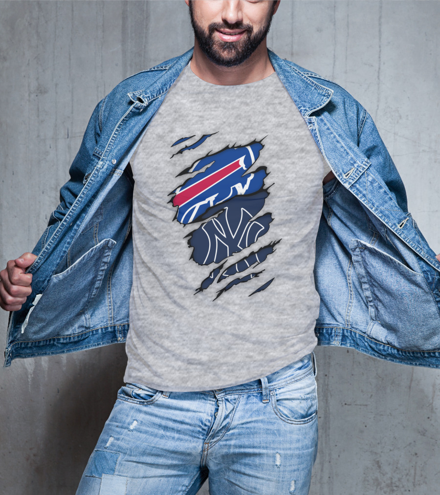 New York Yankees Buffalo Bills Torn Logo Mashup T-Shirt