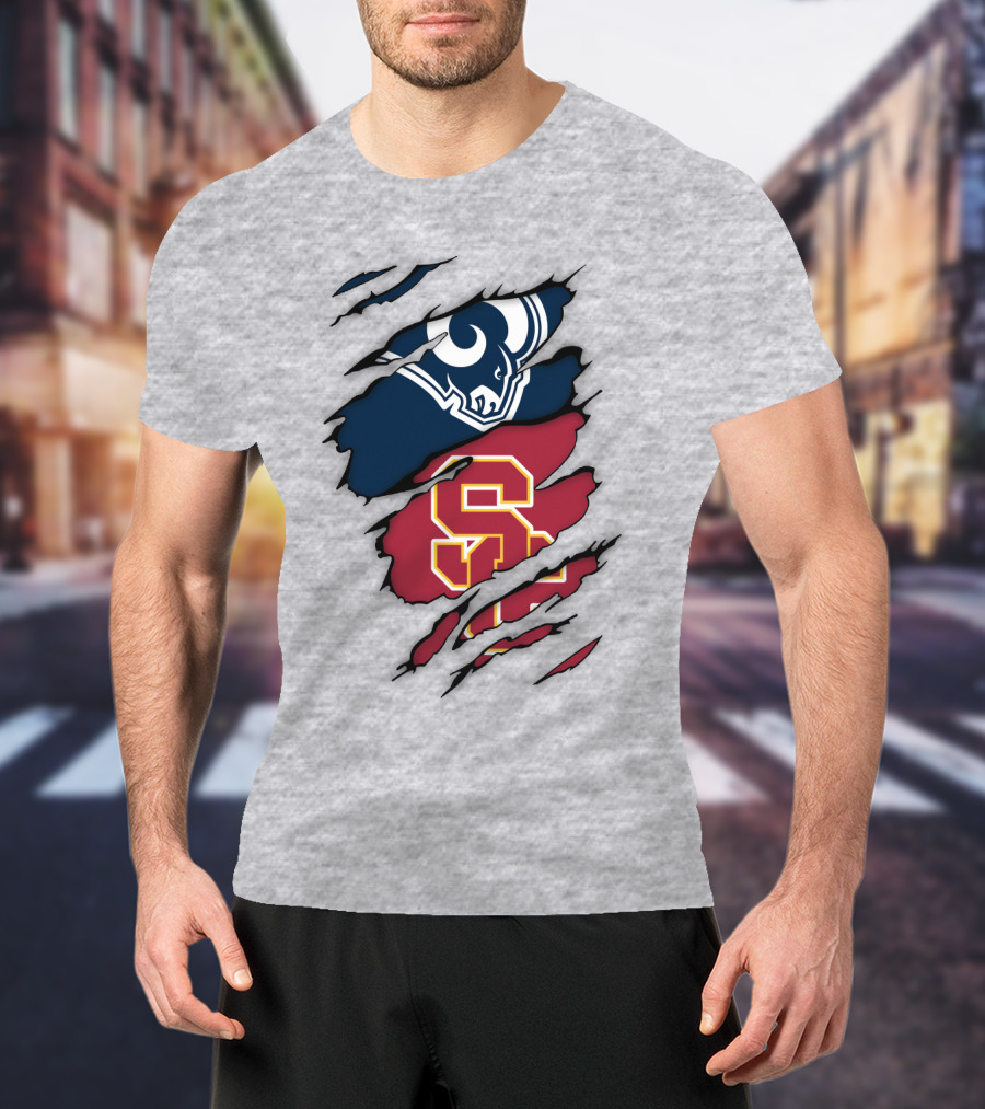 Los Angeles Rams Usc Trojans Logo Fusion T-Shirt